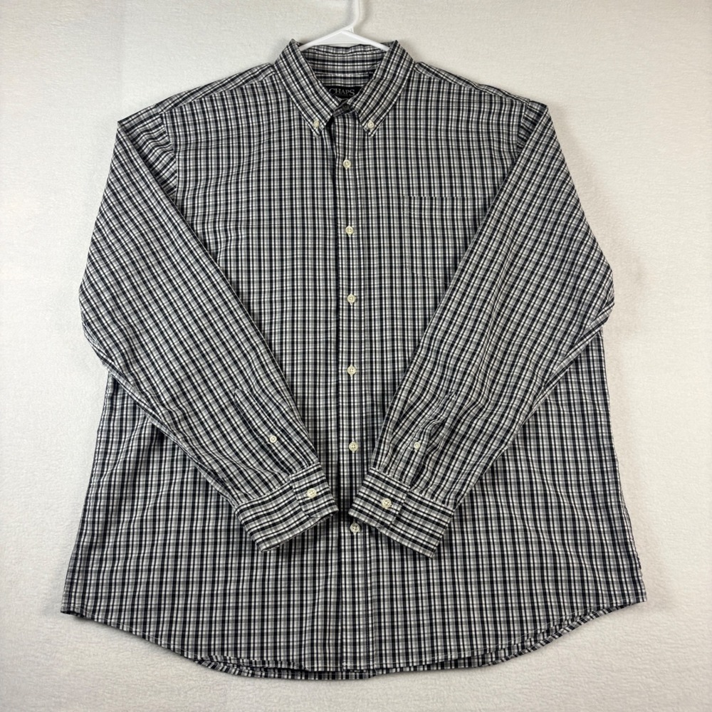 Chaps Mens XXL Black White Gingham Plaid Stretch Easy Care Button Down Shirt